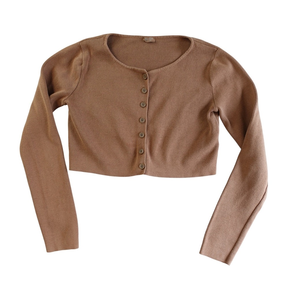 Brandy Melville Cardigan Womens OS‎ Brown Cropped Ribbed Knit John Galt Top